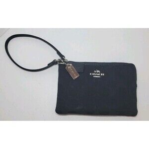 Coach Vintage Corner Zip Black Fabric Large C Logo Wallet Wristlet & Bag Charms